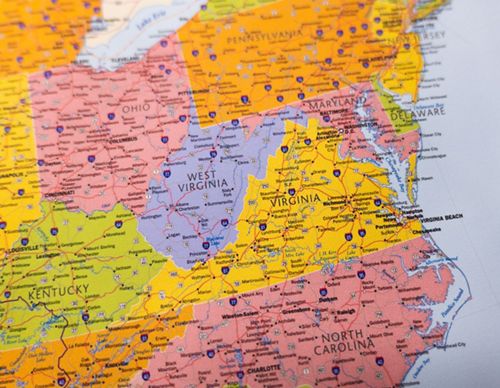 A map of the eastern portion of the United States.