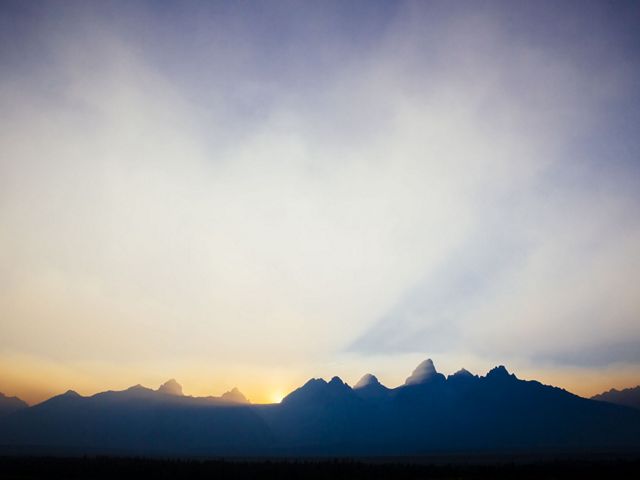 Smoky skies from wildfires at sunset at Grand Teton National Park.
