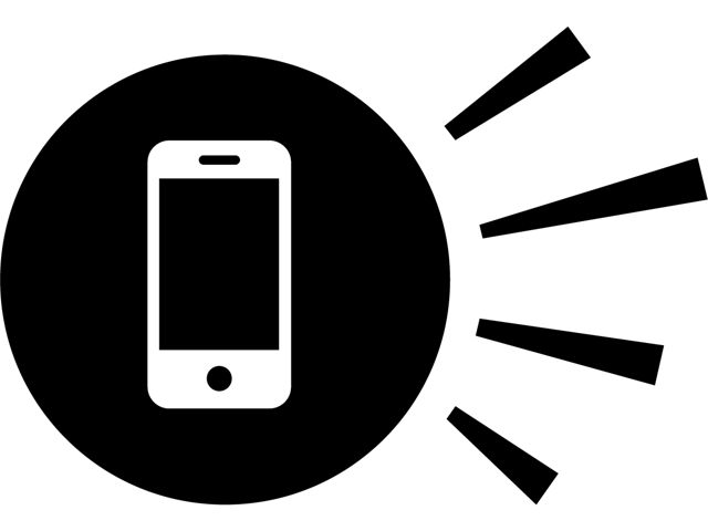 A graphic showing the icon of a cell phone within a solid circle with radiating lines emiting from the circle.