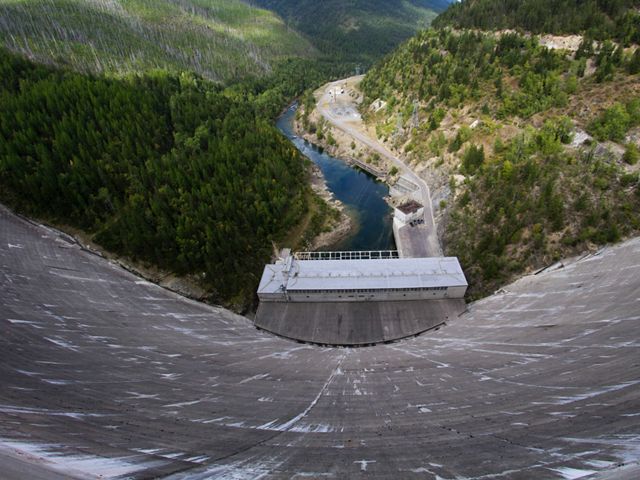 View from the top of Hungry Horse Dam in Kalispell, Montana.